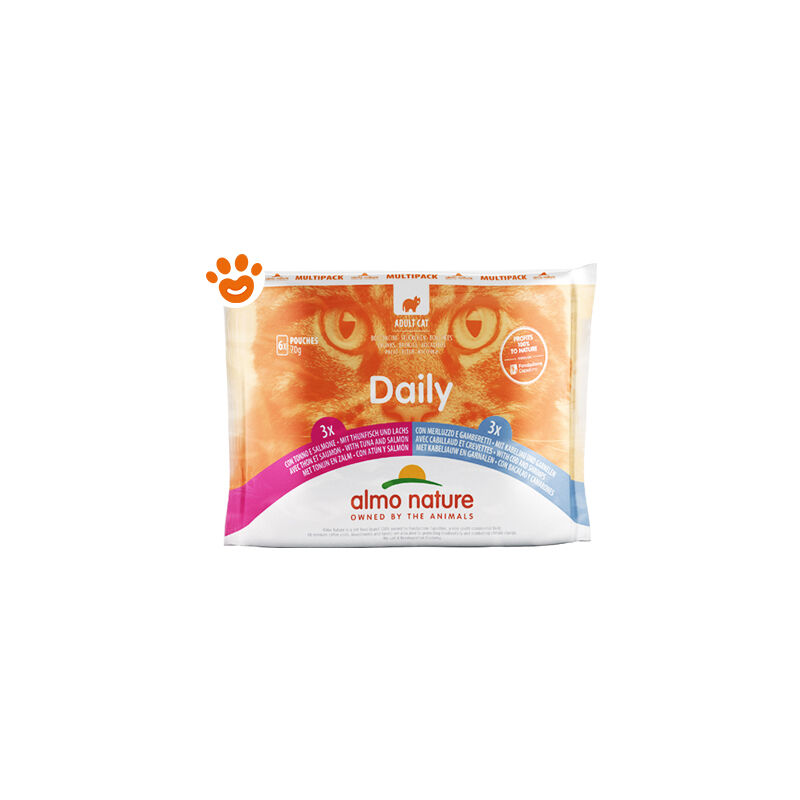 foto del prodotto almo nature - cat adult daily merluzzo con gamberetti e tonno e salmone (6x70 gr) cat adult daily merluzzo con gamberetti e tonno e salmone (6x70 gr) - confezione da 6×70 gr