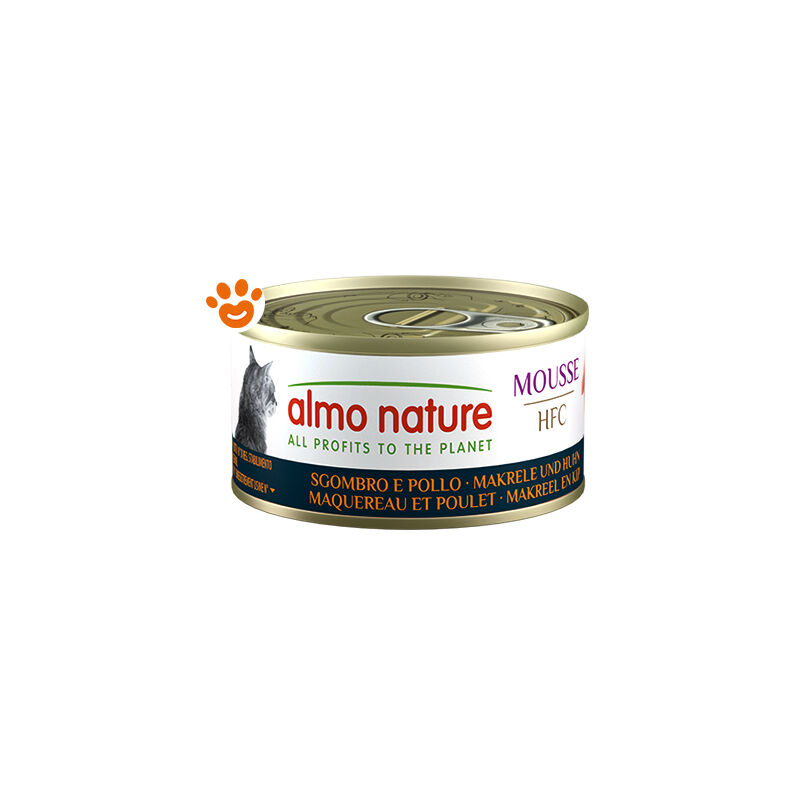 foto del prodotto almo nature cat adult hfc mousse sgombro e pollo megapack cat adult hfc mousse sgombro e pollo megapack lattina da 70 gr