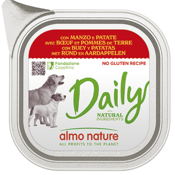 foto del prodotto almo nature daily menù dog 100 gr - manzo e patate - confezione da 32 pezzi - cibo umido per cani - 10 sconto con codice almoblack