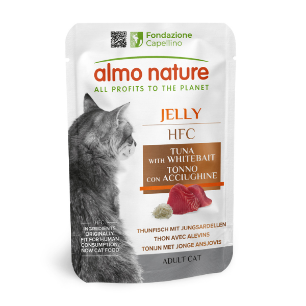 foto del prodotto almo nature hfc jelly adult 55 gr - tonno e acciughine - confezione da 24 pezzi - cibo monoproteico gatto - 10 sconto con codice almoblack
