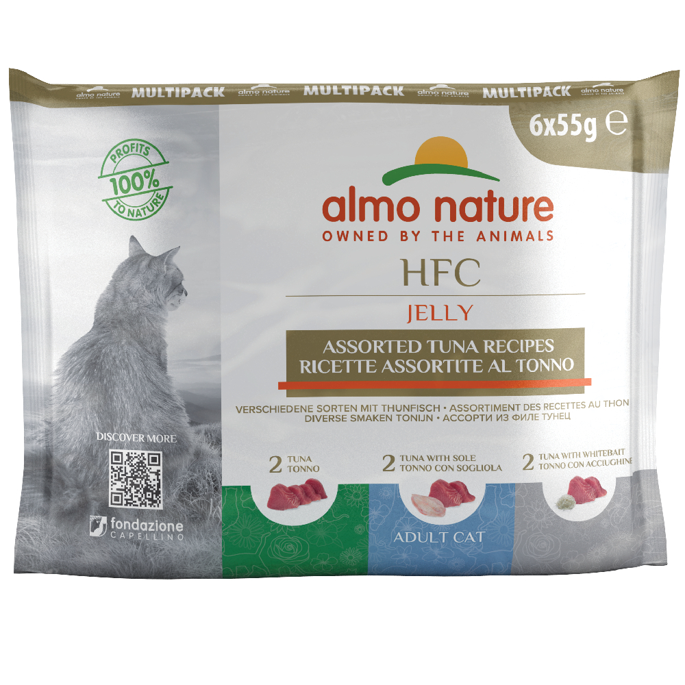 foto del prodotto almo nature hfc jelly in buste 12 x 55 g umido per gatto - mix tonno, tonno e sogliola, tonno con acciughine