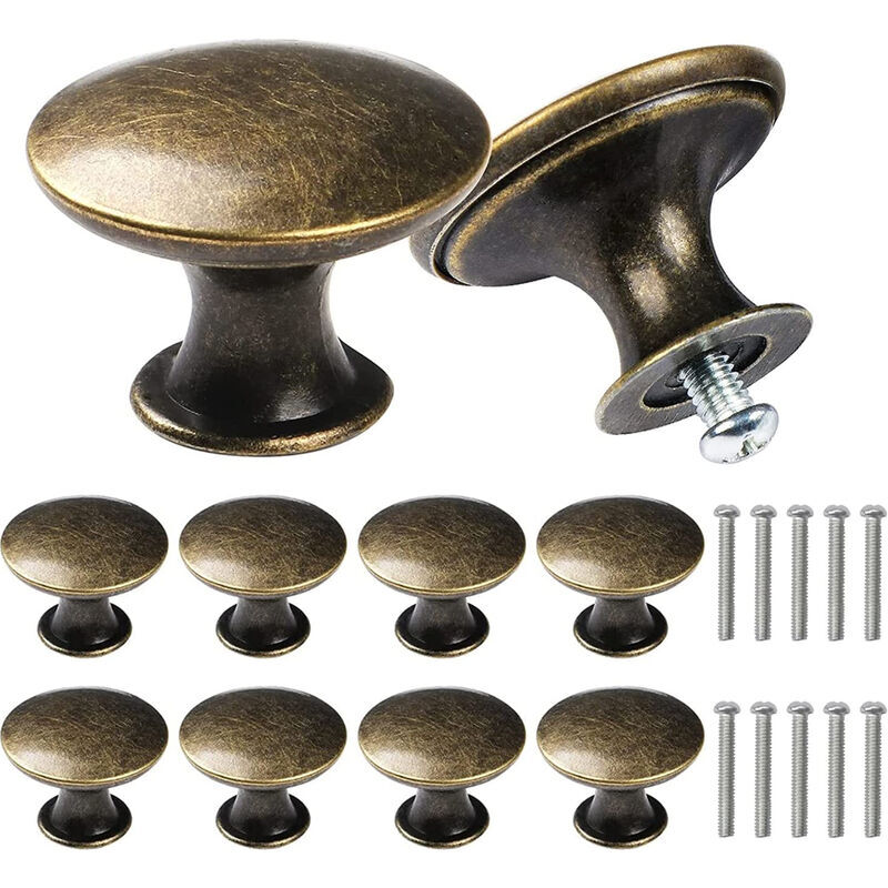 foto del prodotto alovez 10 pezzi maniglie rotonde antiche per cassetti, 30 mm, pomello per mobili in bronzo per cassettiere con viti
