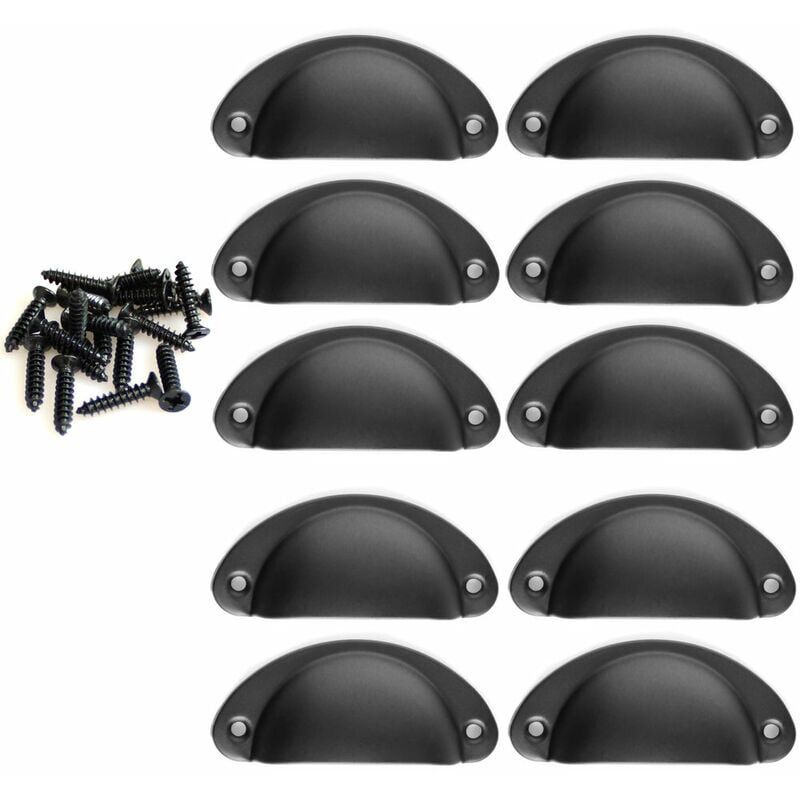 foto del prodotto alovez 10 pomelli a conchiglia vintage per cassettiere, mobili da cucina, pomelli per ante di armadietti in ferro retr curvi, 8,2 cm x 3,5 cm, nero