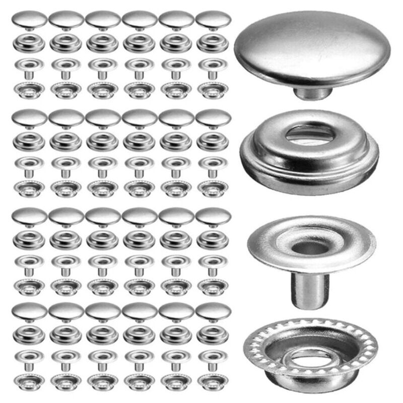 foto del prodotto alovez 100 pezzi di bottoni automatici in acciaio inossidabile per barche, tela, borse in pelle, artigianato, 15 mm,