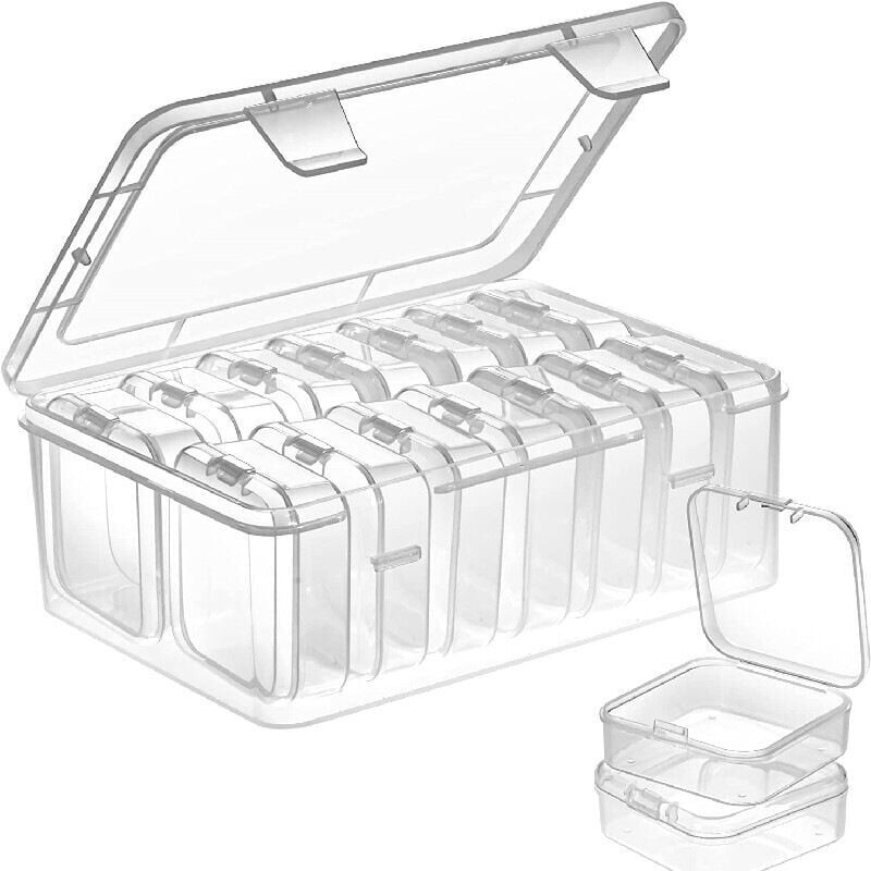 foto del prodotto alovez 14 piccole scatole di plastica con coperchio, con 1 grande contenitore di plastica, mini scatola di plastica trasparente per perline, tappi
