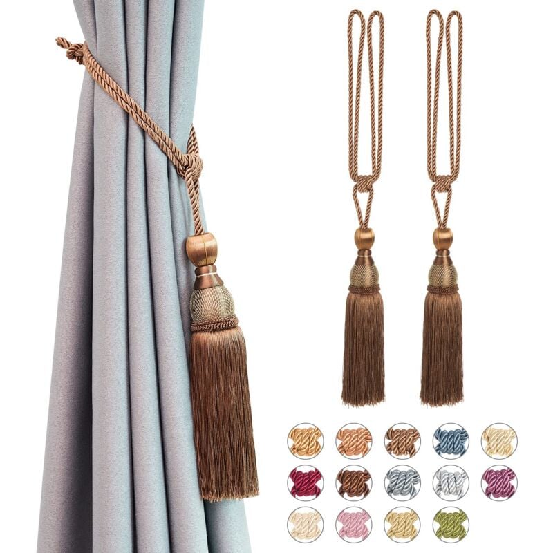 foto del prodotto alovez 2 confezioni di fermatende a sfera in rete con nappe e fermatende in corda intrecciata a mano, drappeggio decorativo caff chiaro 