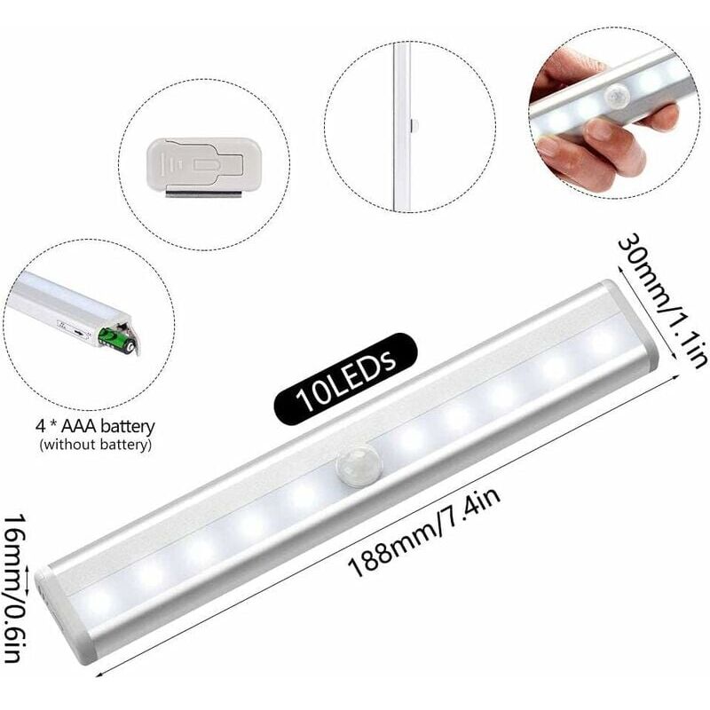 foto del prodotto alovez 2 pack led lights, illuminazione per armadio con sensore di movimento per uso interno, 10