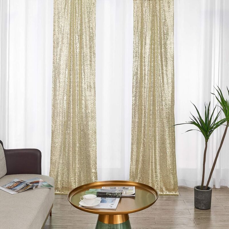 foto del prodotto alovez 2 x 8 piedi 2 pezzi tende per fondale con paillettes oro champagne sfondo fotografico