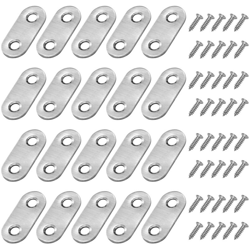 foto del prodotto alovez 20 pezzi staffe piatte dritte in metallo con viti per mobili in legno supporto per riparazione armadi argento