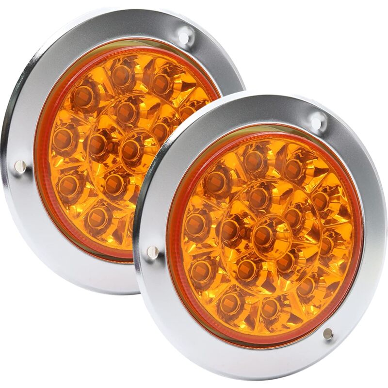 foto del prodotto alovez 2cps 4 pollici led ambra fanale posteriore freno, 16 led freno stop luce posteriore anello cromato impermeabile ip67