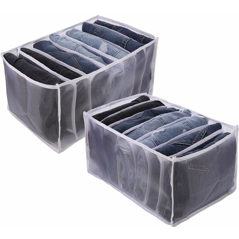 foto del prodotto alovez 2pcs grande organizzatore per cassetto vestiti, scatola portaoggetti pieghevole per jeans a 7 scomparti, organizzatore per cassetto in rete