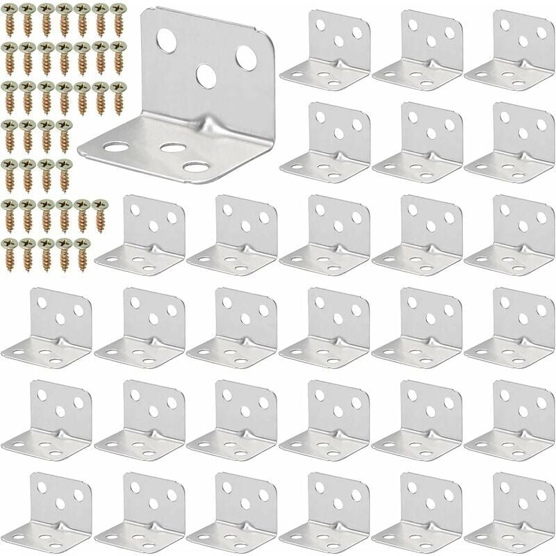 foto del prodotto alovez 30 pezzi clip di fissaggio per angolari a l in acciaio inox per mobili in legno argento 36 x 27 mm, starlight