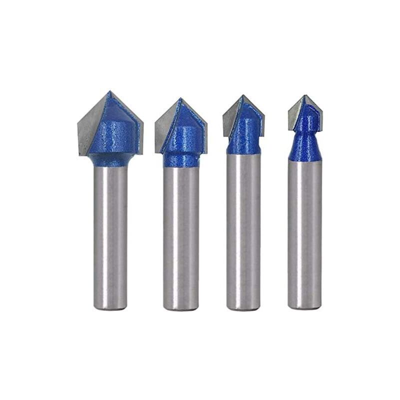 foto del prodotto alovez 4 pezzi 6,35 mm gambo v groove carburo solido cnc router incisione 90 gradi v grooving bit utensili per la lavorazione del legno