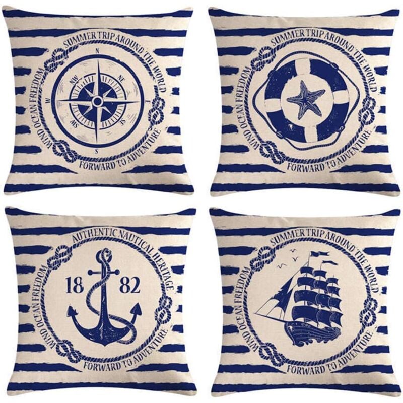foto del prodotto alovez 4 pezzi copricuscino a vela copricuscino decorativo a forma di bussola di navigazione federe in cotone e lino 45x45 cm