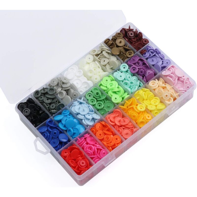 foto del prodotto alovez 400 pezzi 24 colori t5 bottoni automatici in plastica 12 mm, con scatola di immagazzinaggio