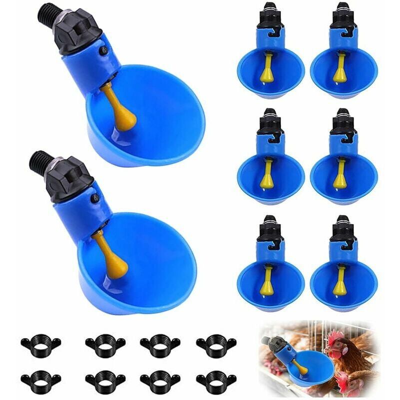 foto del prodotto alovez abbeveratoio automatico per pollame confezione da 8 in plastica blu ideale per galline, pulcini, anatre e uccelli fontanella per