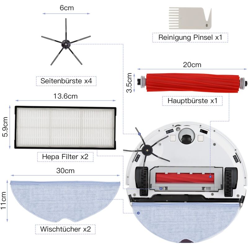 foto del prodotto alovez accessori di ricambio per s7 s7 maxv s7 maxv ultra t7 t7s t7 plus, 1 spazzola principale, 4 spazzole laterali, 2 filtri hepa, 2 panni per