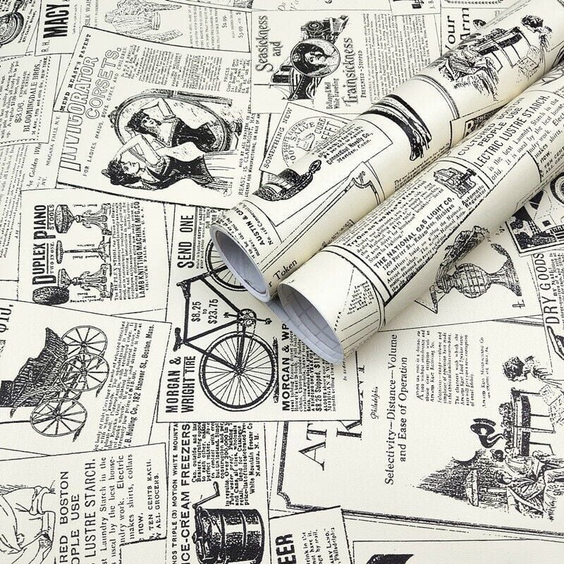 foto del prodotto alovez adesivo da parete vintage, carta da parati decorativa adesiva per giornali vintage, adesivi per mobili, carta da parati 45x300cm,