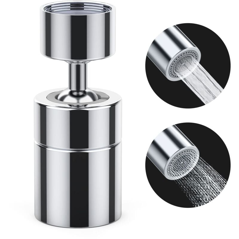 foto del prodotto alovez aeratore per rubinetto, aeratore per rubinetto a doppia uscita in ottone massiccio a 360 , interruttore girevole, doccia, schiuma, adatto