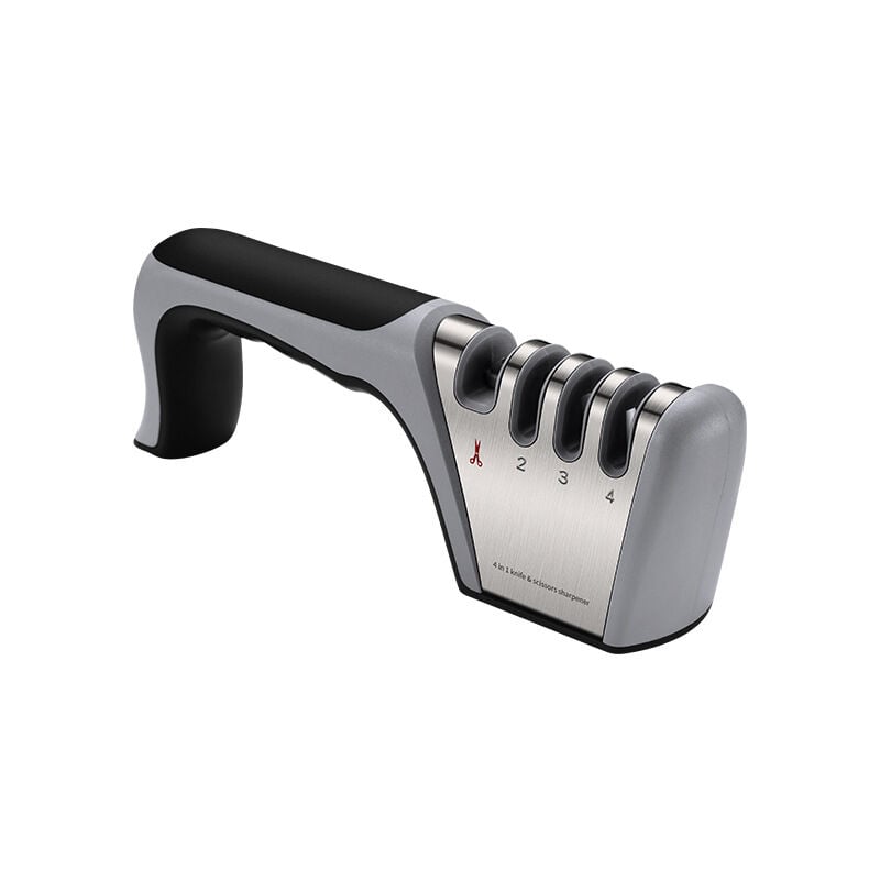 foto del prodotto alovez affilacoltelli, affilacoltelli da cucina 4 in 1, strumento manuale per affilare i coltelli con rivestimento diamantato,