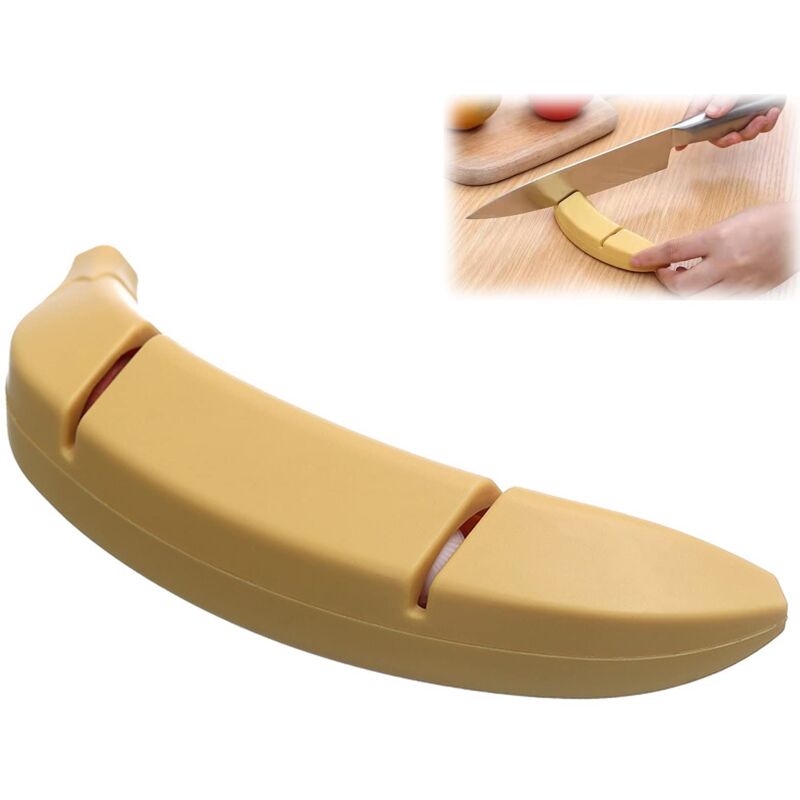 foto del prodotto alovez affilacoltelli, affilatore manuale, affilatore per coltelli da cucina, affilatore per coltelli a due stadi, banana