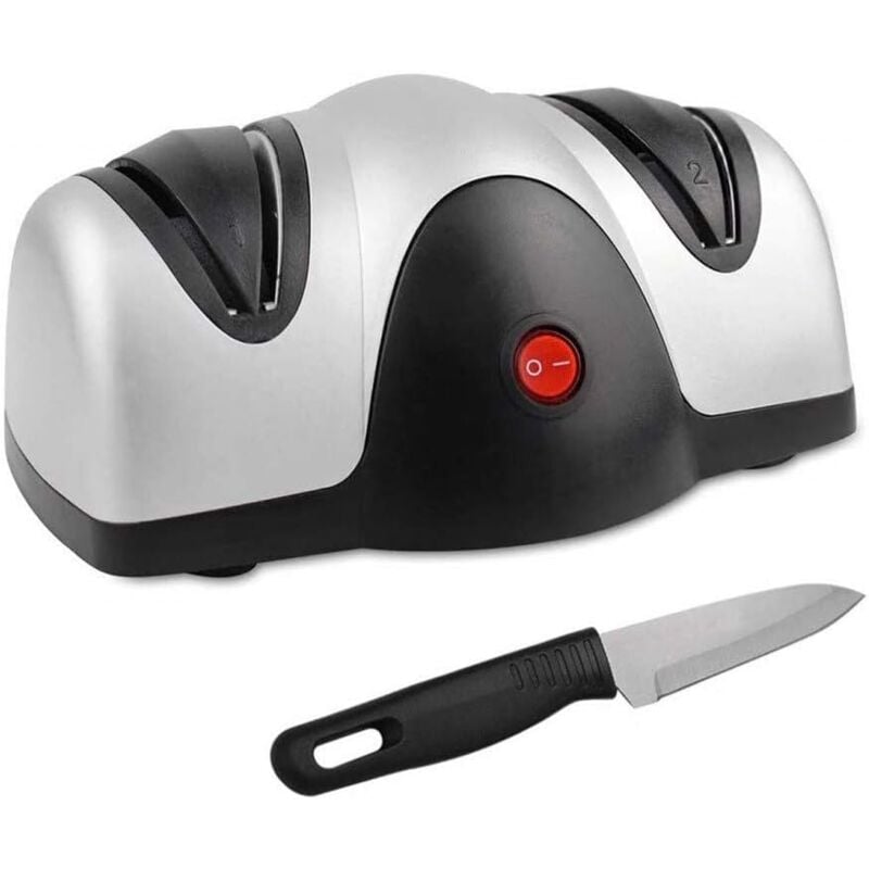 foto del prodotto alovez affilacoltelli elettrico, affilatore a due stadi, nero argento, materiale plastica abs