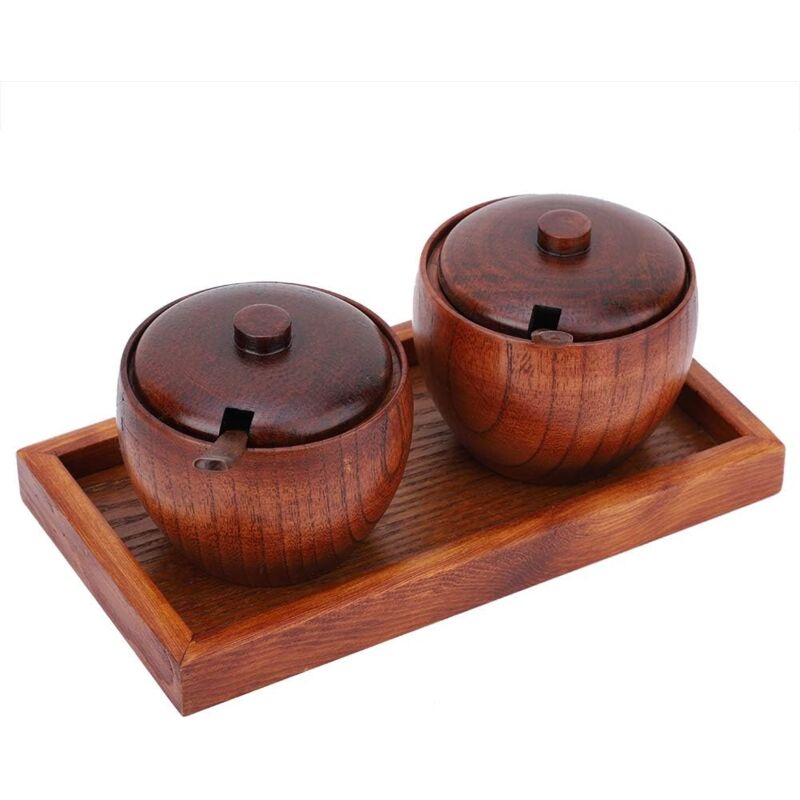 foto del prodotto alovez barattolo per spezie in legno con coperchio e cucchiaio cucina e ristorante materiali in legno naturale caff e zucchero