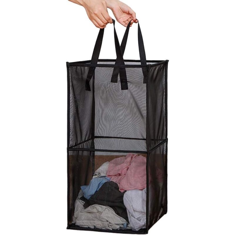 foto del prodotto alovez borsa per il bucato con manici, cesto portatile pieghevole in rete per vestiti sporchi per il lavaggio