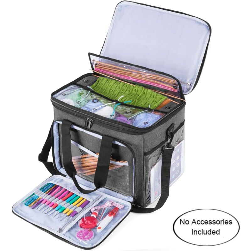 foto del prodotto alovez borsa porta lana, ideale per trasportare lana da lavorare a maglia o all uncinetto, con tasche per gli accessori