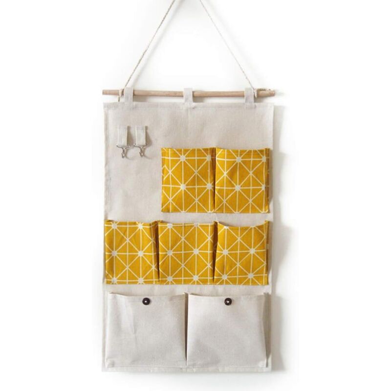 foto del prodotto alovez borsa portaoggetti da appendere in lino e cotone, borsa portaoggetti da appendere alla parete sopra la porta, 7 tasche
