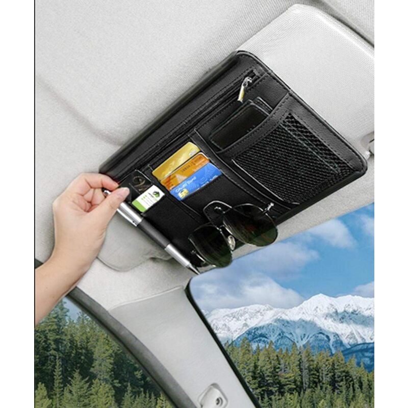 foto del prodotto alovez borsa portaoggetti per aletta parasole per auto, borsa porta accessori per interni auto, tasca organizer per auto, camion, suv