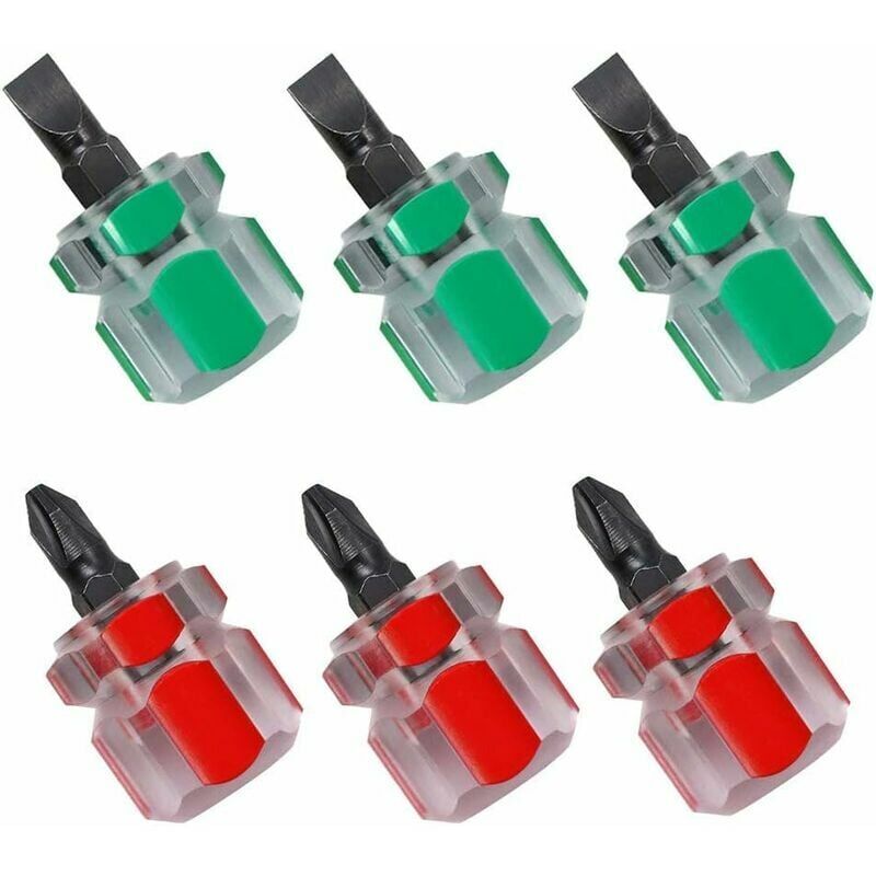 foto del prodotto alovez cacciavite corto, set di 6 mini cacciaviti a taglio e cacciavite phillips corto, adatti per macchine da cucire rosso e verde 