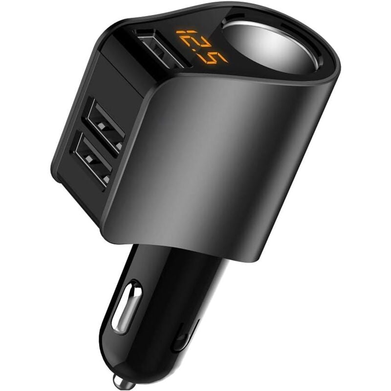 foto del prodotto alovez caricabatteria da auto, adattatore accendisigari multi usb, splitter per presa con 3 porte usb e voltmetro, compatibile