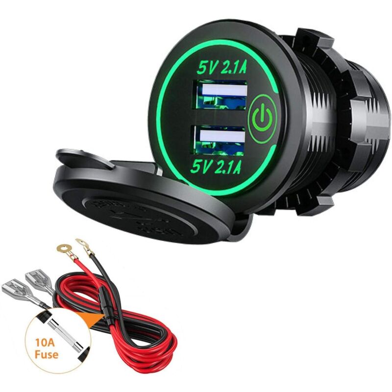foto del prodotto alovez caricabatterie doppio usb, presa di corrente per auto con doppio usb 5v 4,2a con interruttore per 12v 24v