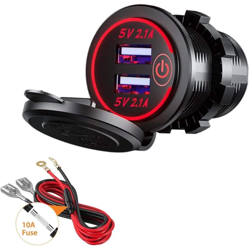 foto del prodotto alovez caricabatterie doppio usb, presa di corrente per auto con doppio usb 5v 4,2a con interruttore per 12v 24v