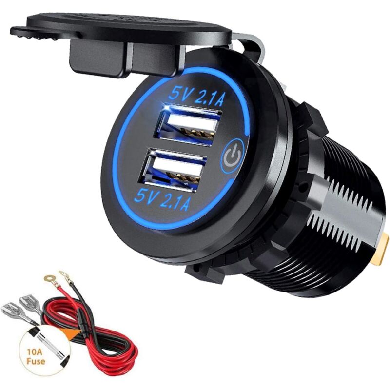 foto del prodotto alovez caricabatterie doppio usb, presa di corrente per auto con doppio usb 5v 4,2a con interruttore per 12v 24v
