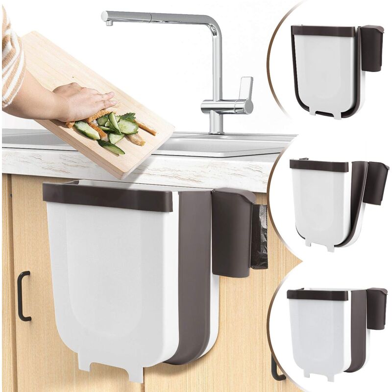 foto del prodotto alovez cestino pieghevole, cestino moderno da appendere con porta sacco per la spazzatura per la porta dell armadio da cucina