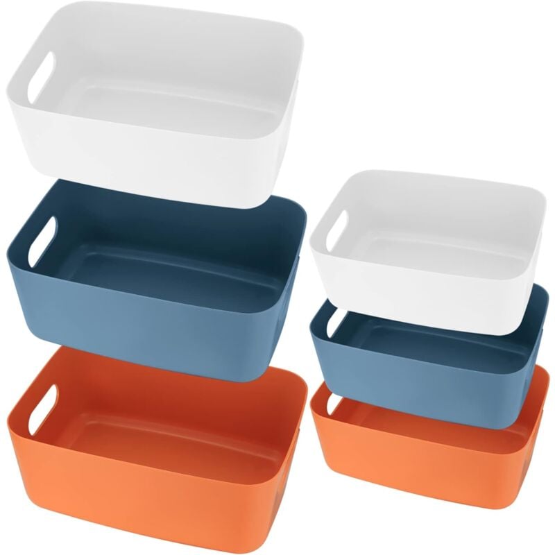 foto del prodotto alovez cestino portaoggetti in plastica con manici, piccolo organizer per bagno, cucina, camera da letto, cosmetici, cassetti, ripiani 3 colori