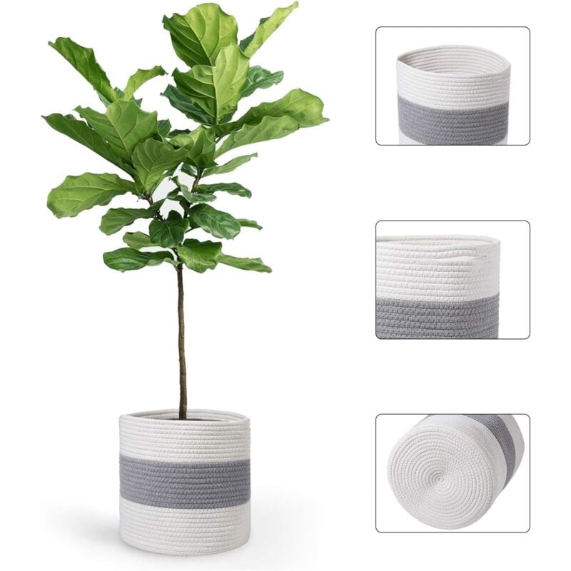 foto del prodotto alovez cestino portaoggetti intrecciato in corda di cotone da 25 cm per piante in vaso