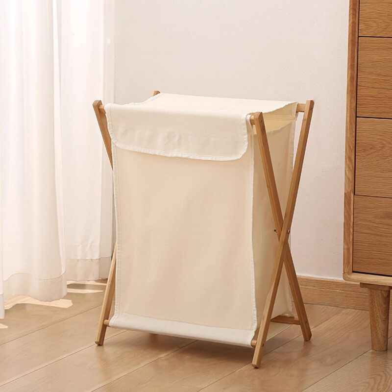 foto del prodotto alovez cesto portabiancheria pieghevole con coperchio, struttura in bamb e legno, beige, 40 x 34 x 56,5 cm, per camera da letto, bagno, lavanderia