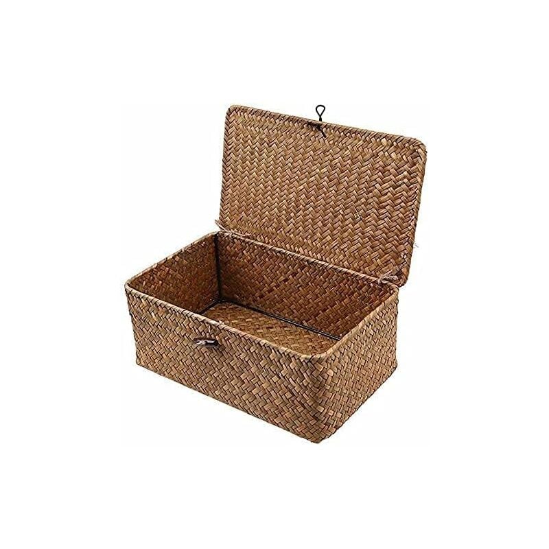 immagine 0 del prodotto alovez cesto portaoggetti in erba marina con coperchio, piccolo cestino in vimini, scatola portaoggetti in rattan naturale, cesto per la