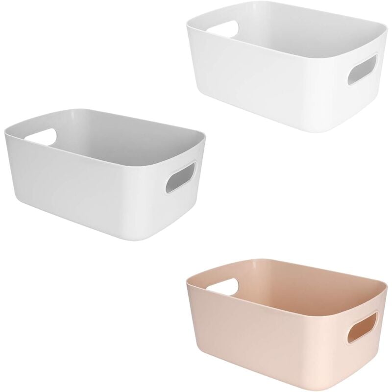 foto del prodotto alovez cesto portaoggetti in plastica con manici, piccolo e leggero, ideale per bagno, cucina, cameretta, cosmetici, cassetti e ripiani set da 3 