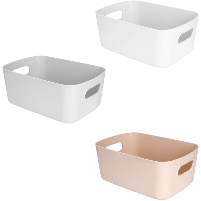 foto del prodotto alovez cesto portaoggetti in plastica per dispensa, piccoli contenitori domestici a forma di cubo con manici ritagliati per