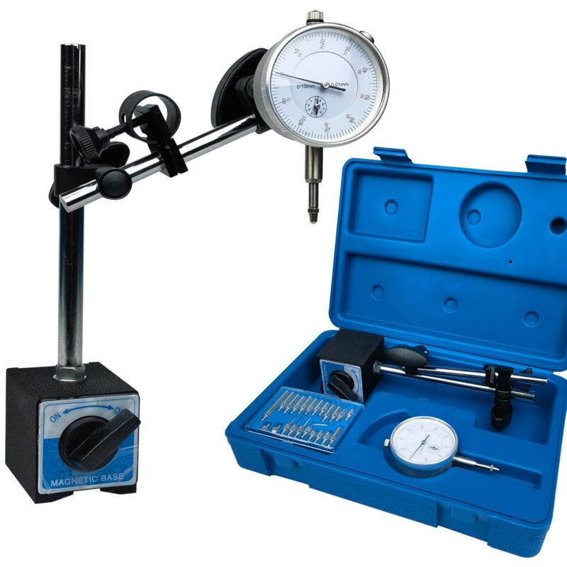 foto del prodotto alovez comparatore con supporto base magnetica 0 10 mm, manometro regolabile a braccio lungo con precisione 0,01 mm, punti indicatori 22 pezzi