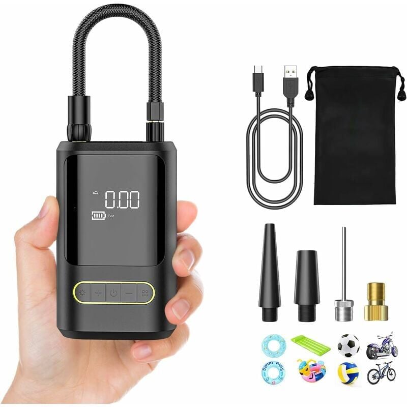 foto del prodotto alovez compressore d aria portatile, mini gonfiatore elettrico da 6000 mah, pompa elettrica per bici da 150 psi, compressore con display digitale a