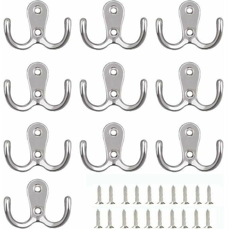 foto del prodotto alovez confezione da 10 ganci appendiabiti doppi, ganci appendiabiti da parete, ganci doppi in metallo e ganci portaoggetti con viti, per mensole,