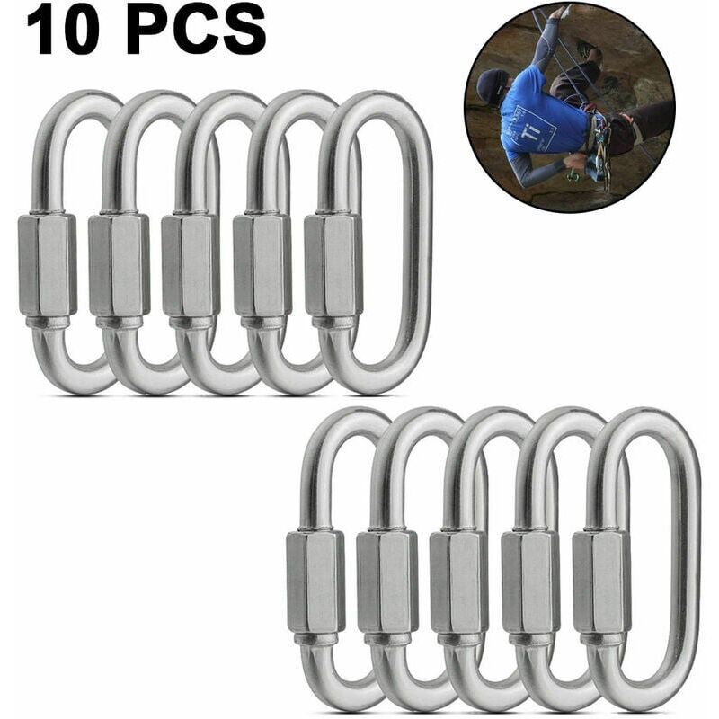 foto del prodotto alovez confezione da 10 moschettoni ovali a sgancio rapido filettati in acciaio inox, chiusure rapide per catene di traino, connettori per funi per