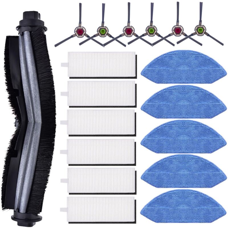foto del prodotto alovez confezione da 18 accessori per aspirapolvere robot ecovacs deebot ozmo u2 dgn22 u2 pro, 1 spazzola principale, 6 spazzole laterali, 6 filtri