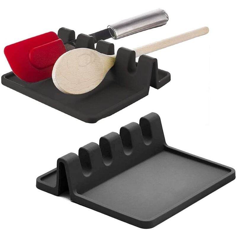 foto del prodotto alovez confezione da 2 poggiaposate in silicone, poggiacucchiai in silicone, poggiautensili da cucina con vaschetta raccogligocce, portaposate