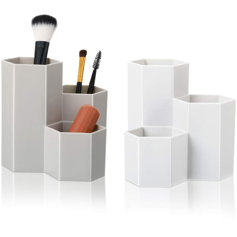 foto del prodotto alovez confezione da 2 porta pennelli da trucco in plastica con 3 scomparti, contenitore per cosmetici, contenitore per pennelli da trucco multiuso